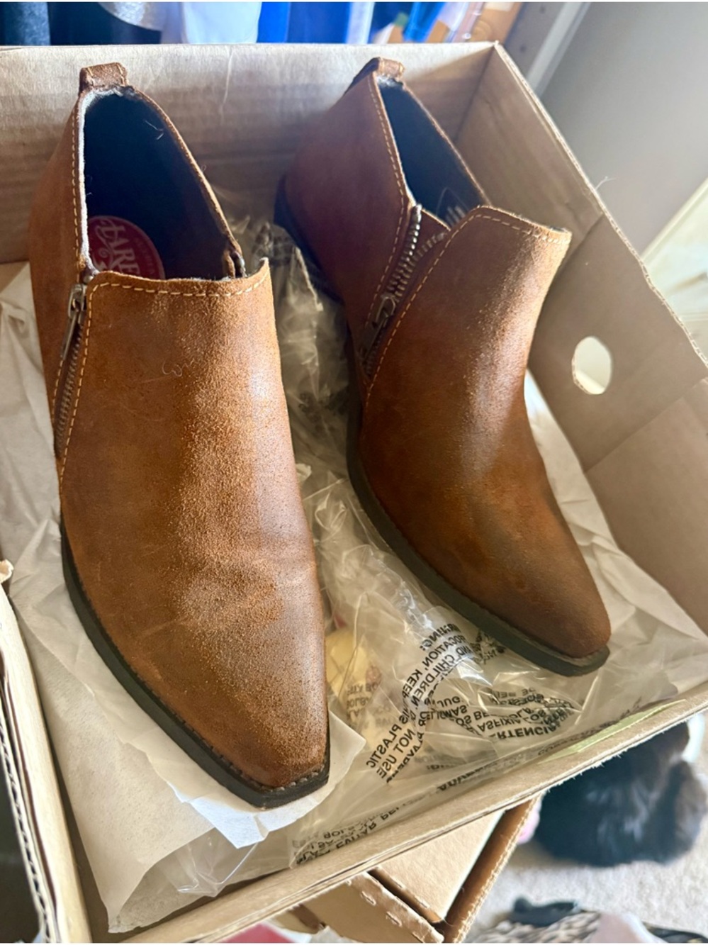 Laredo Brown Suede Ankle Booties with Side Zip